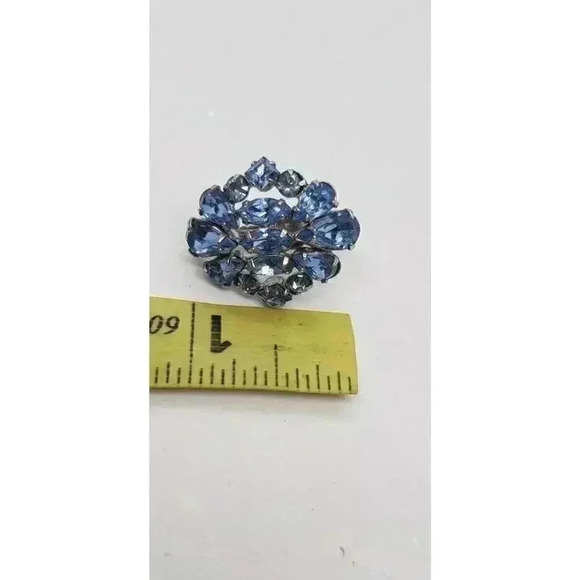 Vintage Earrings Rhinestone Baby Blue Rhodium Plated Clip Big Statement 50s - Picture 11 of 12